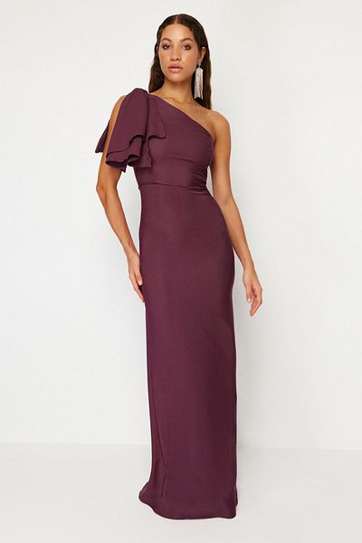 Trendyol Collection Švestkové tkané stylové večerní šaty ve tvaru A Noční šaty TPRSS23AE00095