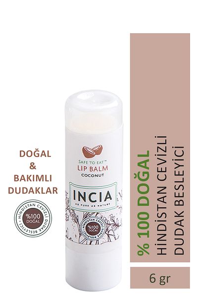 Incia 100 % natürliche Lippenpflegecreme mit Kokosnuss-Kräuterextrakt, feuchtigkeitsspendende Lippenpflegecreme, 6 g
