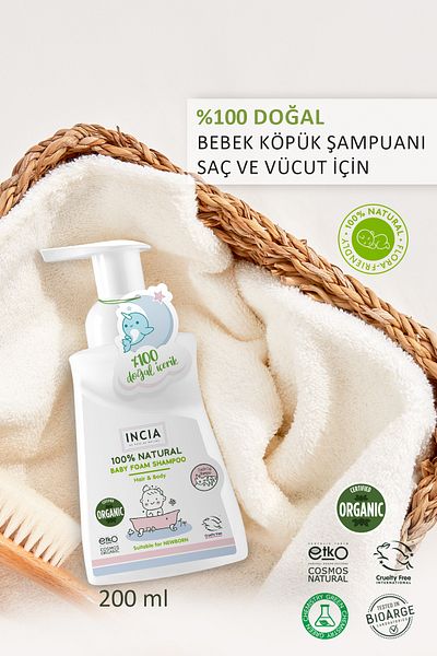 Incia 100% Natural Organic Baby Foam Shampoo Hair Body Lavender Preventing Hostitis Newborn 200 ml