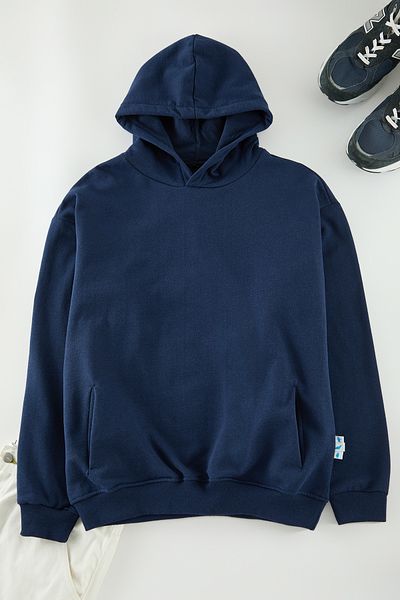 Trendyol Collection Indigo Fleece Oversize mikina s kapucí - Tmnaw25Sw00115