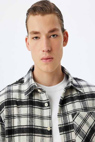 Koton Ecru Plaid Men's Adult Shirt 5Wam60024Hw