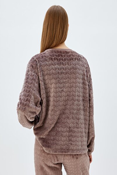 Koton Fleece-Pyjama-Oberteil mit Rundhalsausschnitt – elastische Manschette, strukturiert 5WLK40112MK