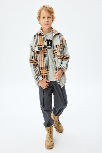 Koton Ecru Plaid Boy's Jacket 5Wkb20006Tk