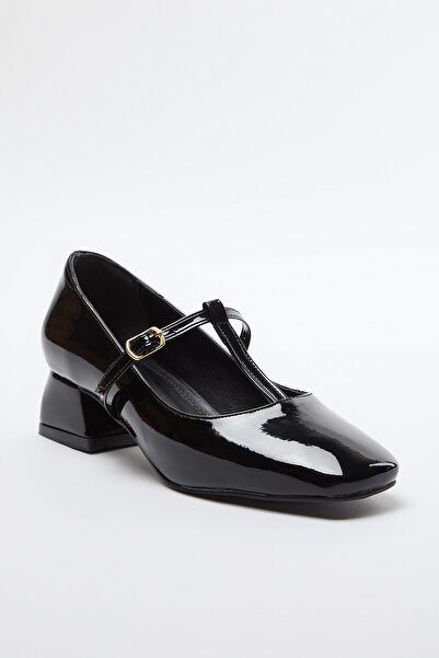 TRENDYOL SHOES Black Women's Patent Leather T-Strapped Mary Jane Block Heeled Shoes Takaw25To00035