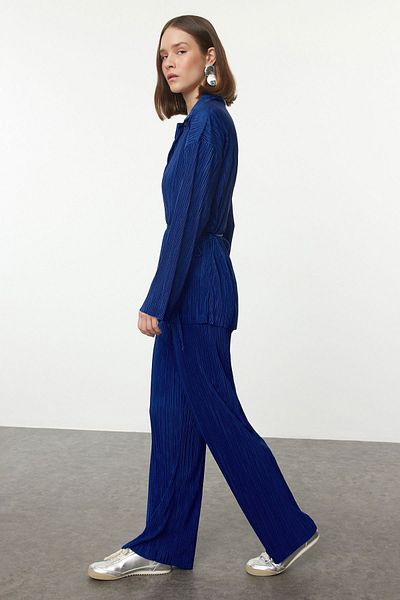 Trendyol Collection Rugalmas kötött Saks rakott blúz és nadrág szett - kényelmes szabás Twoaw25au00120