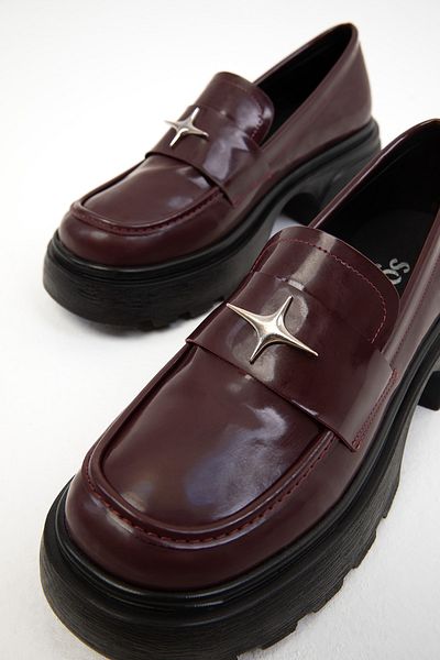 SOHO Patent Leather Claret Red Women's Casual Shoes - 19744