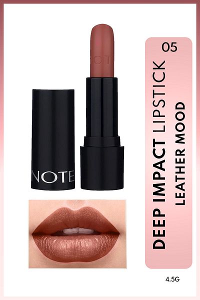 NOTE Deep Impact Lipstick Creamy Textured Semi Shiny Lipstick 05 Leather Mood - Brown