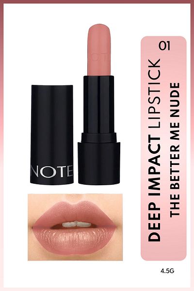 NOTE Deep Impact Lipstick Creamy Textured Semi-Shiny Lipstick 01 The Better Me Nude - Nude
