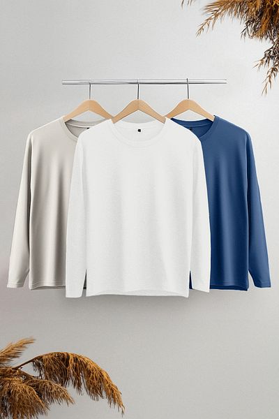 Trendyol Collection Πακέτο 3 τεμαχίων μεγάλου μεγέθους - Stone, Ecru, Indigo Slim Fit Crew Neck 100% βαμβακερό T-shirt TMNAW25BF00002