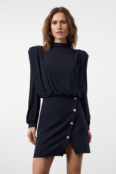 Trendyol Collection Sötétkék mini, egyenes, párnázott szőtt ruha - Twoaw24El00483
