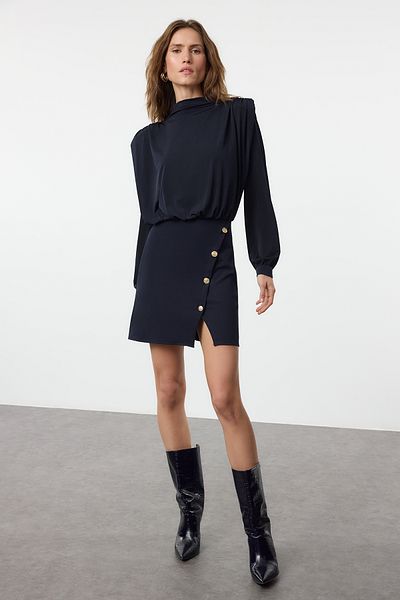 Trendyol Collection Sötétkék mini, egyenes, párnázott szőtt ruha - Twoaw24El00483