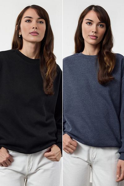 Trendyol Collection Суичър с полар с кръгло деколте - черен/индиго Twoaw25sw00277