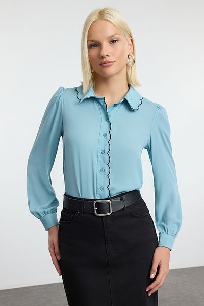 Trendyol Collection Světle mátová tkaná košile – detail výšivky, TWOAW21GO0302