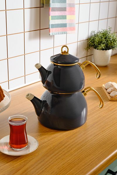 Karaca Anthracite Color Retro Enamel Midi Teapot