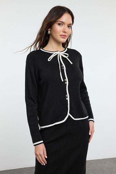 Trendyol Modest Black Knitwear Cardigan and Skirt Set - Accessory Buttoned, Tctaw25Us00020