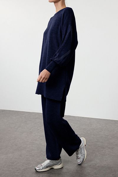 Edit by Trendyol Navy Blue Stone Vyšívaný svetr Kalhoty Pletené zboží Spodní sada Tedaw25Us00011