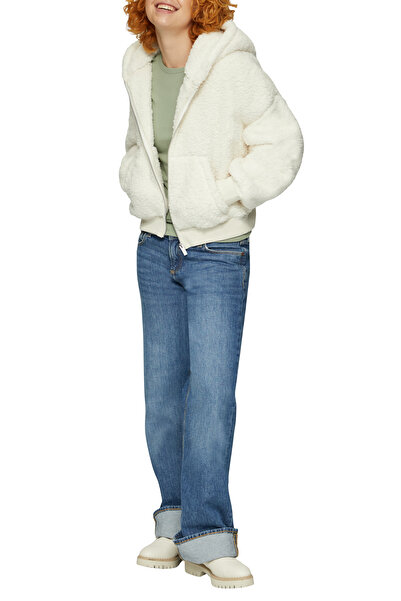 QS by s.Oliver Teddy Pileş Plush - Puha belső kapucnis pulóver, túlméretezett cipzár