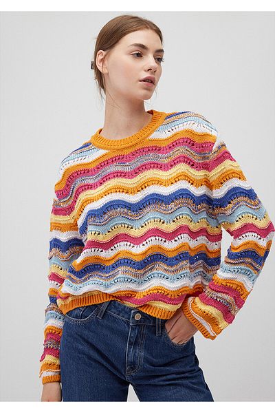 Mavi Pulover portocaliu jacquard cu croiala larga - 1710249 -88085
