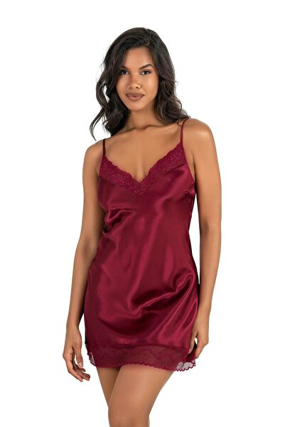 PRIMODA Claret Red Short Satin Nightgown 8215