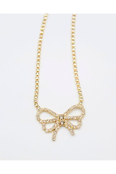 Sibelon Zircon Stone Gold Bow Necklace (GOLD COLOR)