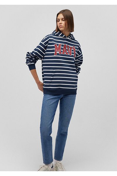 Mavi Marineblaues, gestreiftes Sweatshirt mit Logo-Aufdruck – 1s10118-81518