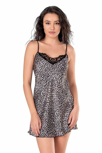 PRIMODA Leopard Short Satin Nightgown 8122