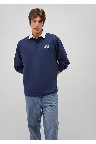 Mavi Navy Blue Polo Sweatshirt - Logo Printed, 0S10172-70497