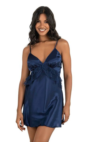 PRIMODA Navy Blue Short Satin Nightgown 8225