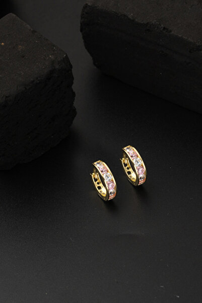 Bilezikci Pembe Taşlı Altın Halka Bebek Küpesi