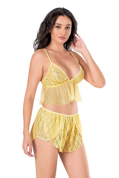 PRIMODA Yellow Tulle Babydoll Shorts Set 9141