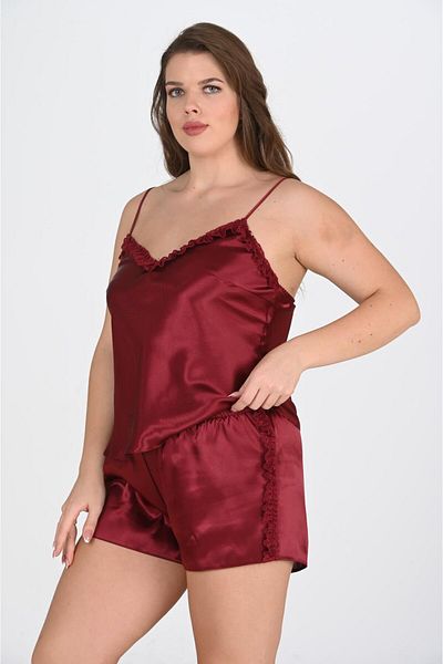 PRIMODA Plus Size Claret Red Shorts Set 1075