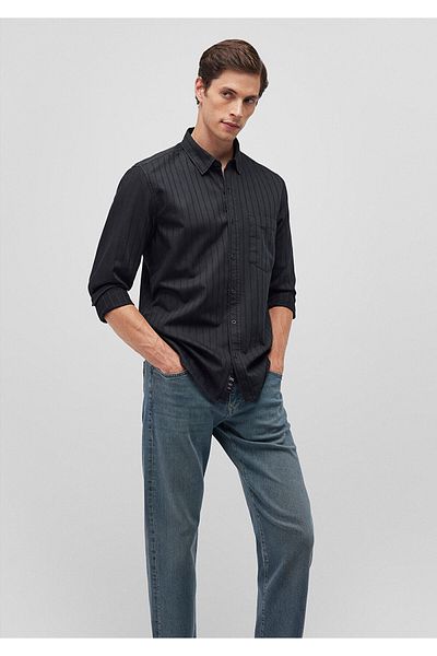 Mavi Gestreiftes schwarzes Hemd Slim Fit / Slim Fit 0211136 -900