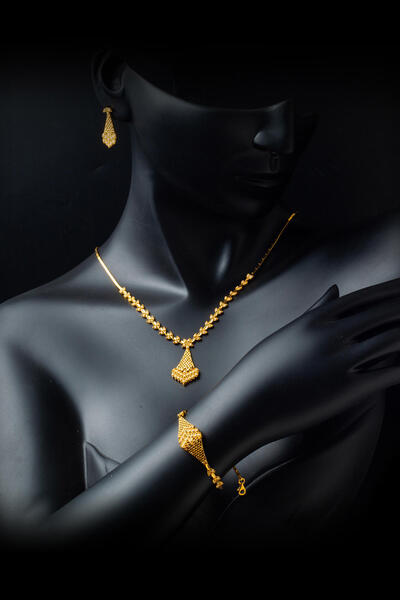 Bilezikci Yaprak Sarı Altın Düğün Takı Seti