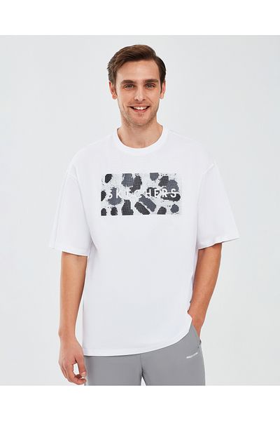 SKECHERS Γραφικό T-Shirt M Ανδρικό κοντομάνικο λευκό Tshirt S 241076 -100