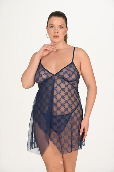 PRIMODA Gift Cantam Large Size Navy Blue Nightgown 3046
