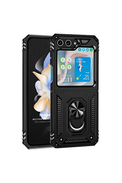 Microsonic Samsung Galaxy Z Flip 7 FE Kılıf Military Ring Holder Siyah