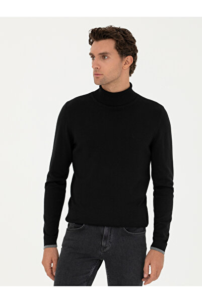 Cacharel Siyah Slim Fit Pamuk Karışımlı Balıkçı Yaka Basic Triko Kazak 50245058-VR046