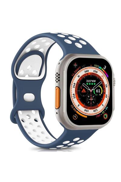 Microsonic Apple Watch Series 11 42mm Kordon Rainbow Band Lacivert Beyaz