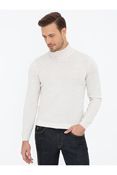 Cacharel Beige Slim Fit Turtleneck Basic Knitwear Sweater 50237052-Vr011