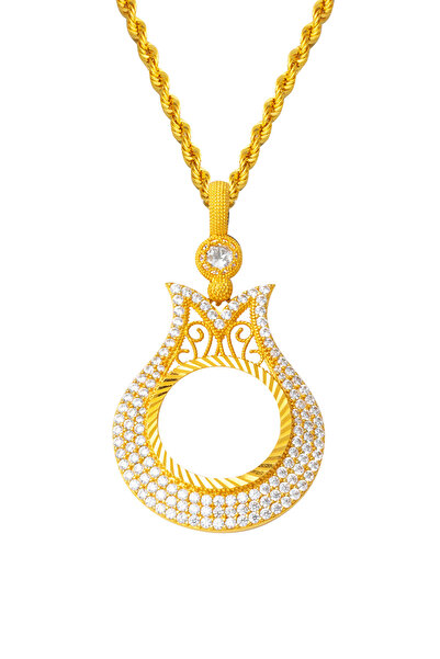 Bilezikci Lale Çerçeveli Yarım Altın Takılabilen Kolye