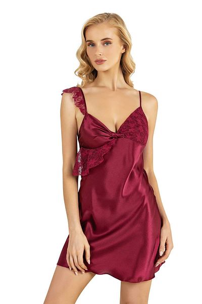 PRIMODA Claret Red Short Satin Nightgown 8235