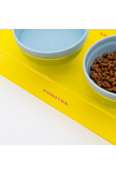 Pawstar Ceramic-Plexi Food and Water Bowl - Transparent Yellow, Set of Two