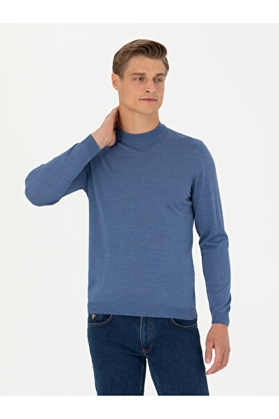 Cacharel Koyu Mavi Slim Fit Çeyrek Balıkçı Yaka Triko Kazak 50276521-VR032