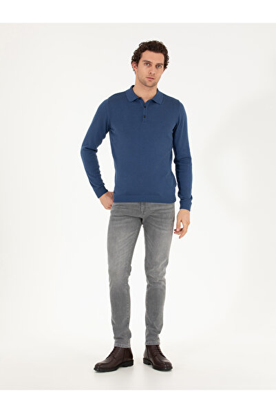 Cacharel İndigo Slim Fit Pamuk Karışımlı Polo Yaka Basic Triko Kazak 50257384-VR028