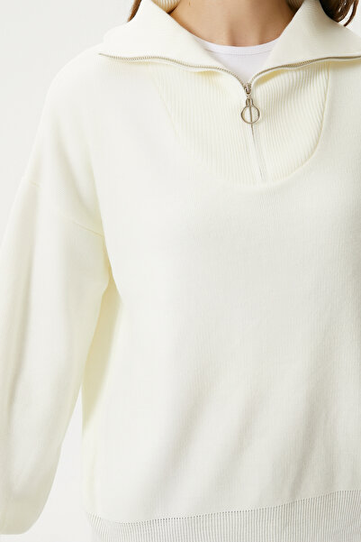 Ritnice Γυναικείο πουλόβερ Bruno Basic Cream με φερμουάρ