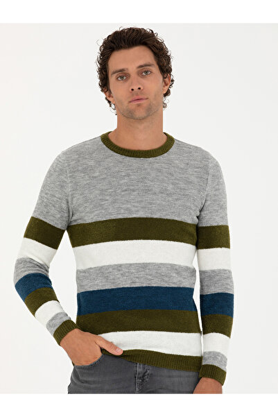 Cacharel Haki Slim Fit Bisiklet Yaka Triko Kazak 50271626-VR027