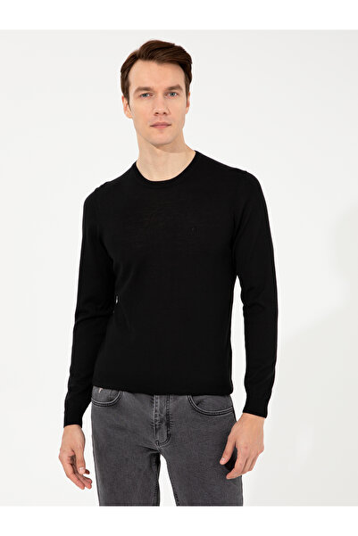 Cacharel Black Slim Fit Crew Neck Basic Knitwear Sweater 50257398-Vr046