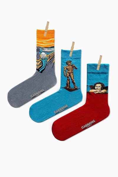 CARNAVAL SOCKS Унисекс многоцветни 3 комплекта от цветни чорапи с шарени рисунки Scream