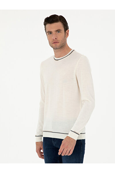Cacharel Beyaz Slim Fit Yün Karışımlı Bisiklet Yaka Triko Kazak 50271571-VR013