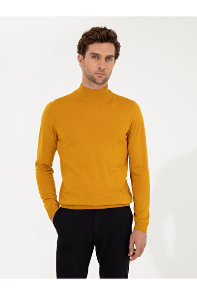 Cacharel Sarı Slim Fit Yarım Balıkçı Basic Triko Kazak 50257711-VR044